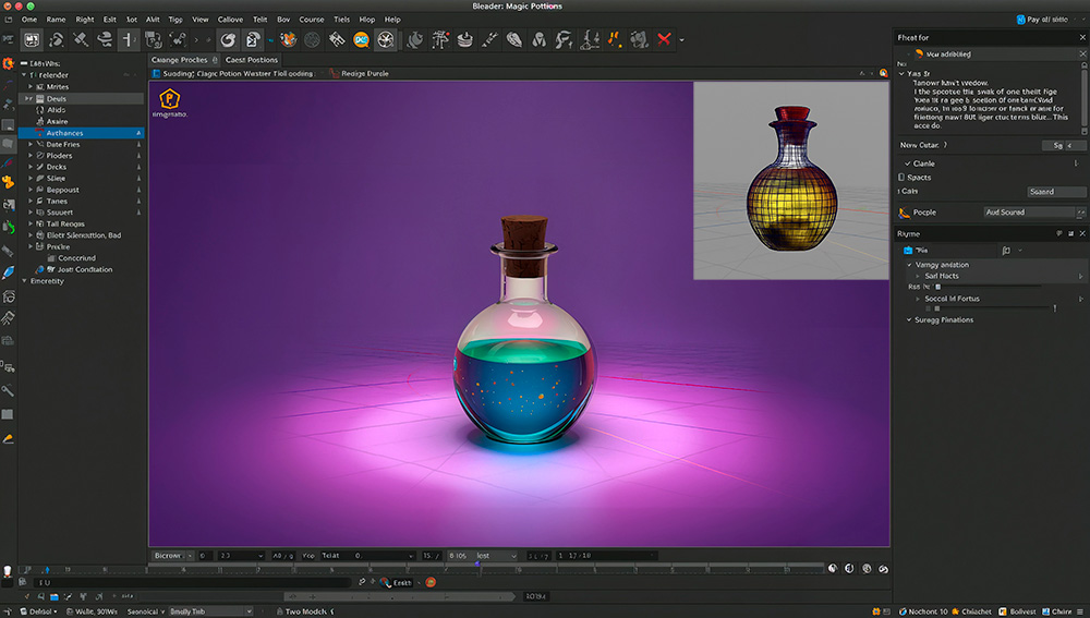 Illustration de la modélisation d'une potion magique sur Blender