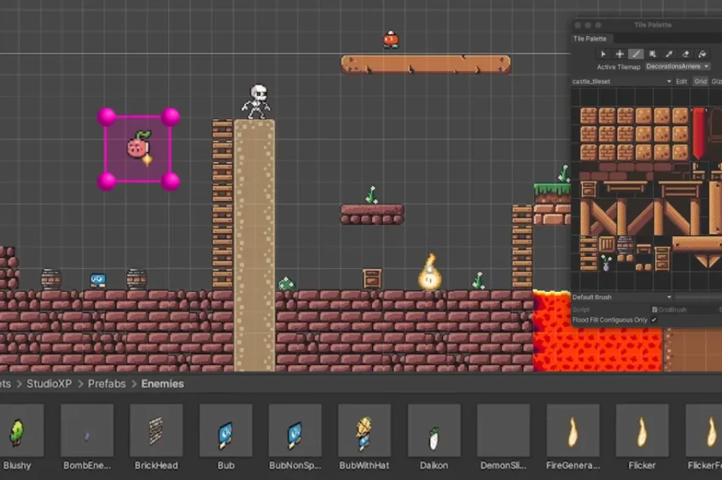 Capture d'écran de l'utilisation du logiciel de jeu vidéo Unity