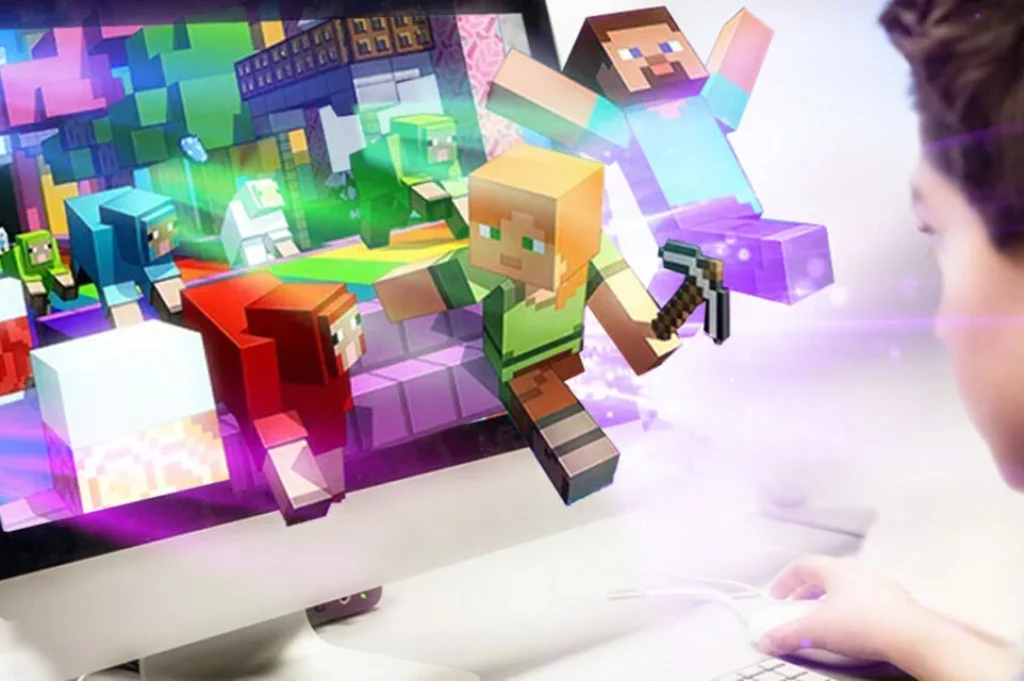 Personnage de Minecraft sortant d'un écran